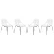 LeisureMod Modern Asbury Dining Side Chair With Chromed Legs in White Set of 4