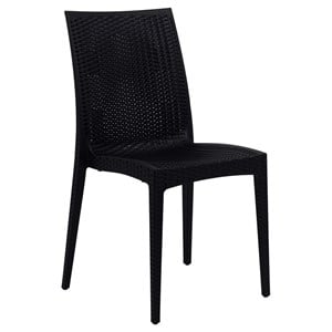 LeisureMod Modern Weave Mace Indoor Outdoor Dining Chair in Black