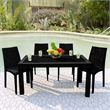 LeisureMod Modern Weave Mace Indoor Outdoor Dining Chair in Black Set of 4