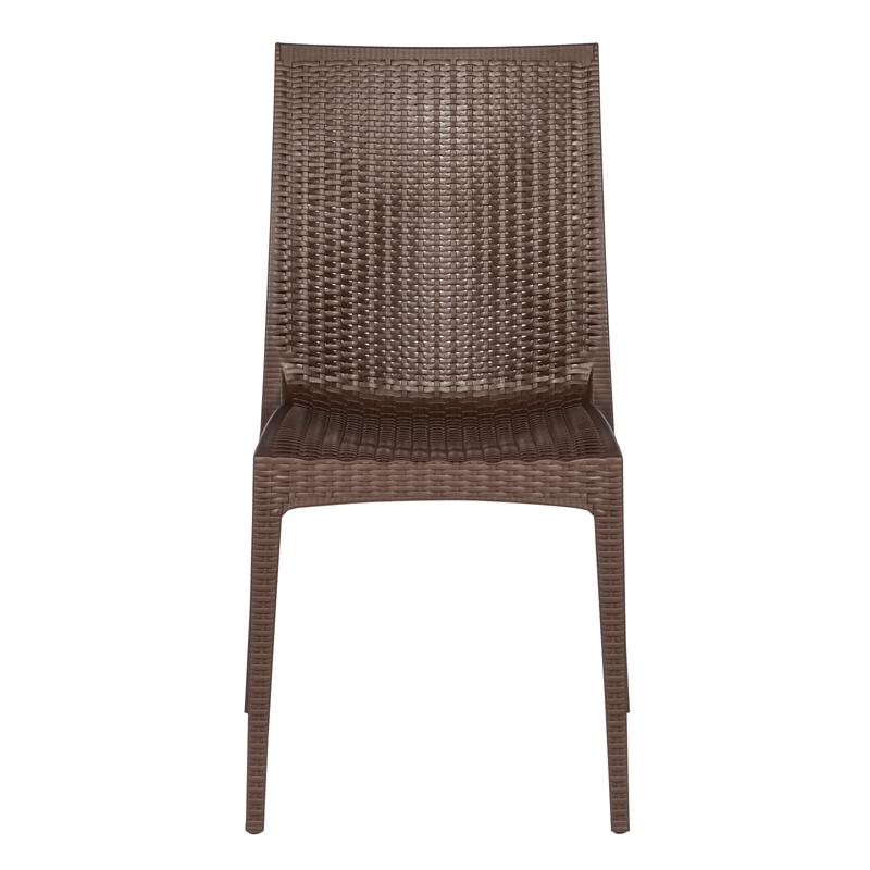 LeisureMod Modern Weave Mace Indoor Outdoor Dining Chair in Brown