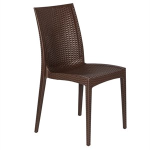 LeisureMod Modern Weave Mace Indoor Outdoor Dining Chair in Brown