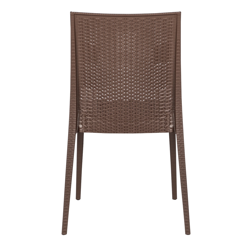LeisureMod Modern Weave Mace Indoor Outdoor Dining Chair in Brown Set of 4