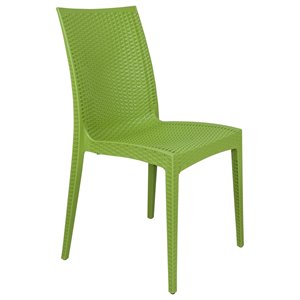 LeisureMod Modern Weave Mace Indoor Outdoor Dining Chair in Green