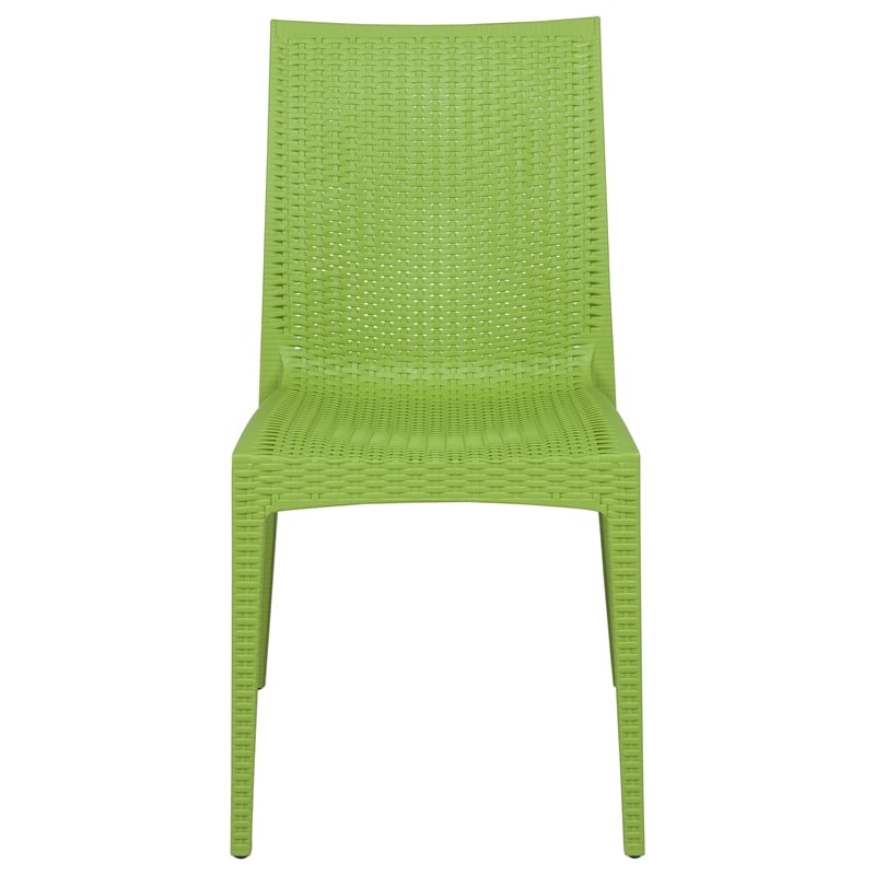 LeisureMod Modern Weave Mace Indoor Outdoor Dining Chair in Green Set of 2
