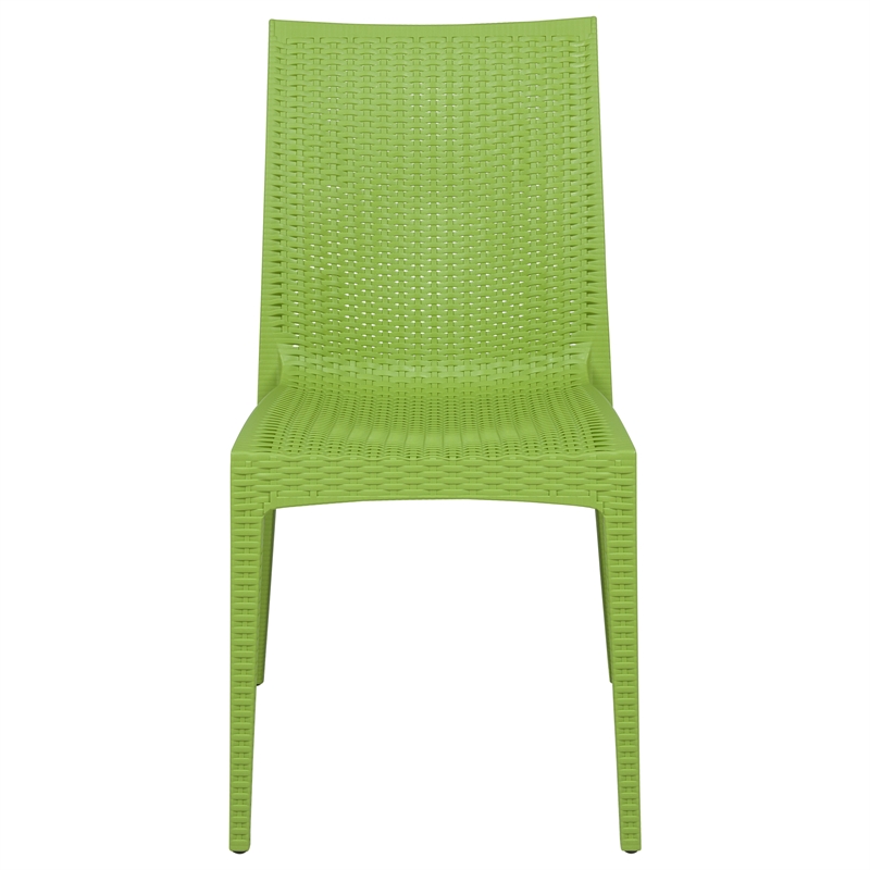 LeisureMod Modern Weave Mace Indoor Outdoor Dining Chair in Green Set of 4