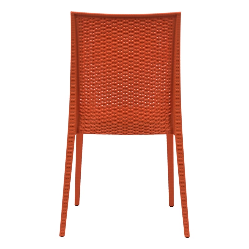 LeisureMod Modern Weave Mace Indoor Outdoor Dining Chair in Orange