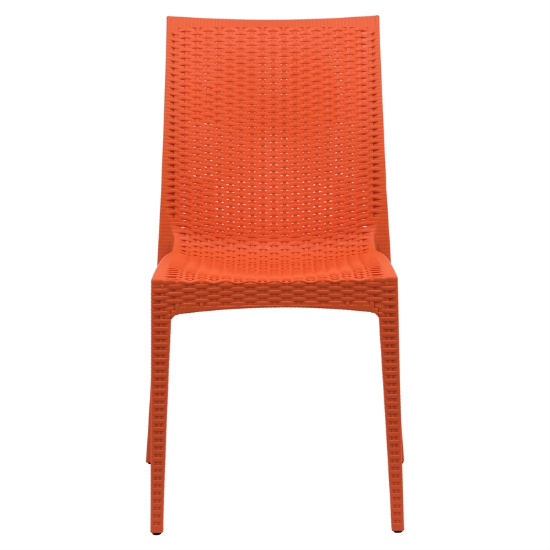 LeisureMod Modern Weave Mace Indoor Outdoor Dining Chair in Orange Set of 2