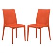 LeisureMod Modern Weave Mace Indoor Outdoor Dining Chair in Orange Set of 2