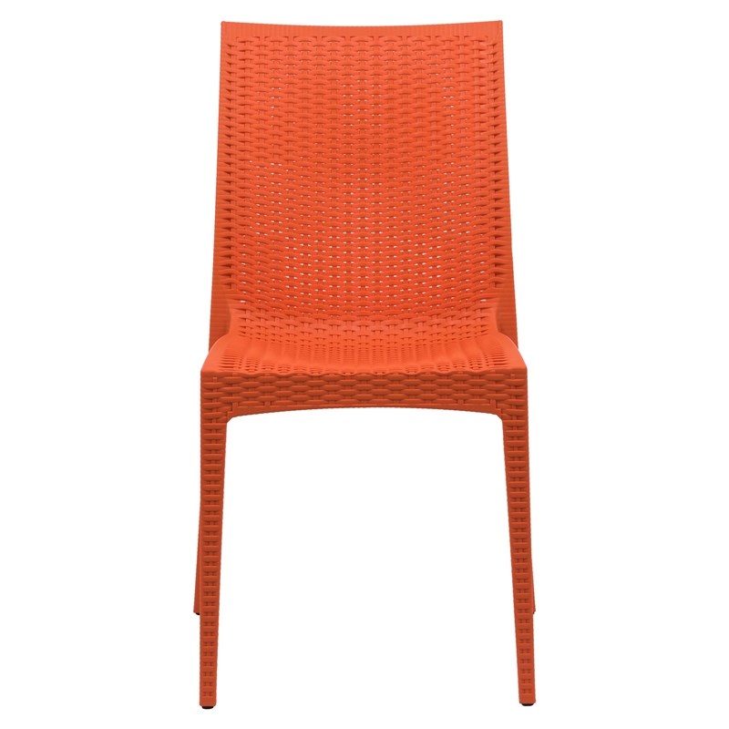 LeisureMod Modern Weave Mace Indoor Outdoor Dining Chair in Orange Set of 4
