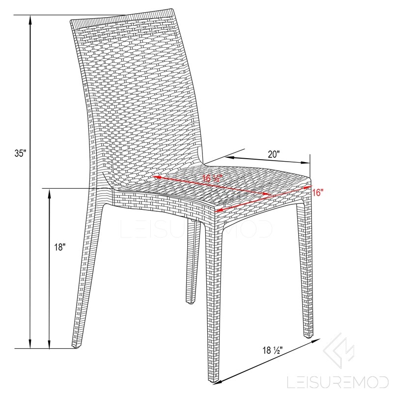 LeisureMod Modern Weave Mace Indoor Outdoor Dining Chair in Orange Set of 4