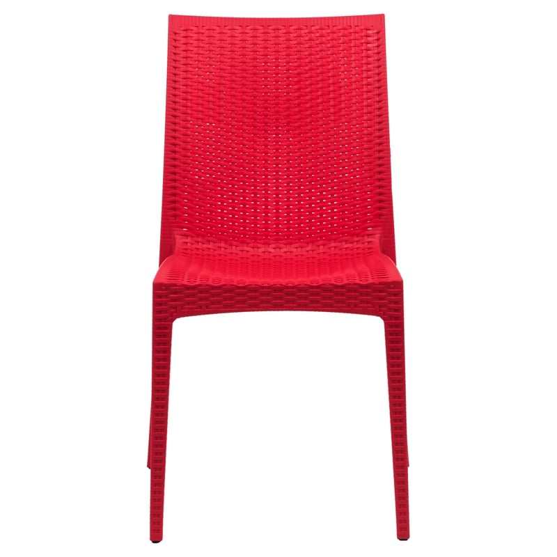 LeisureMod Modern Weave Mace Indoor Outdoor Dining Chair in Red