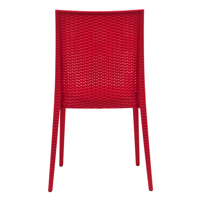 LeisureMod Modern Weave Mace Indoor Outdoor Dining Chair in Red