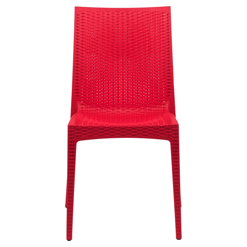LeisureMod Modern Weave Mace Indoor Outdoor Dining Chair in Red Set of 2