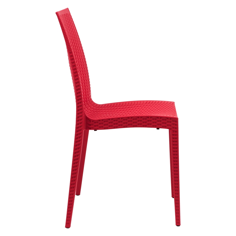 LeisureMod Modern Weave Mace Indoor Outdoor Dining Chair in Red Set of 2