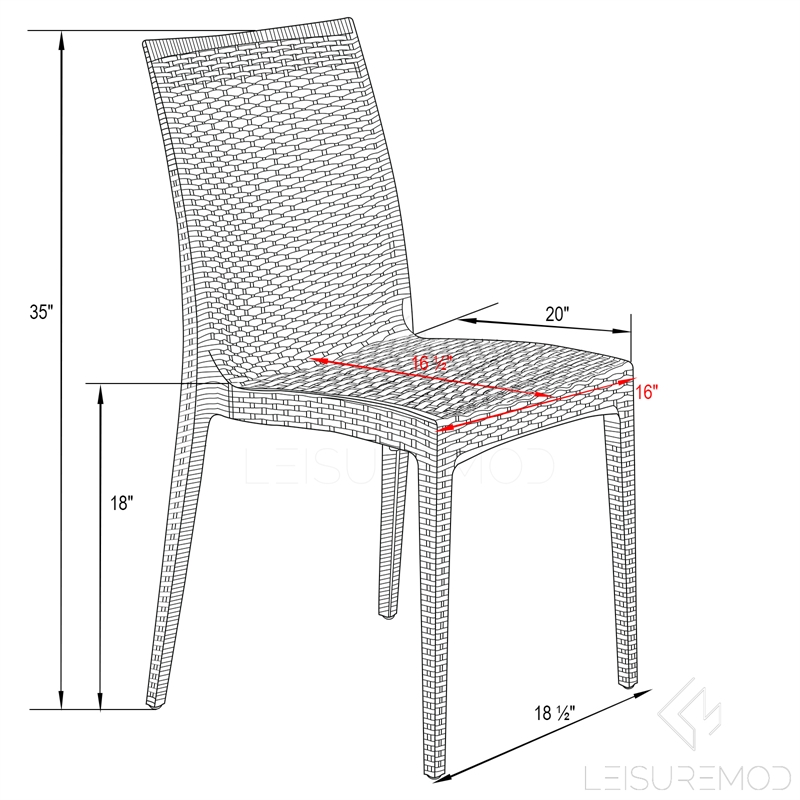 LeisureMod Modern Weave Mace Indoor Outdoor Dining Chair in Red Set of 4
