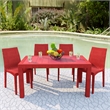 LeisureMod Modern Weave Mace Indoor Outdoor Dining Chair in Red Set of 4