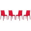 LeisureMod Modern Weave Mace Indoor Outdoor Dining Chair in Red Set of 4