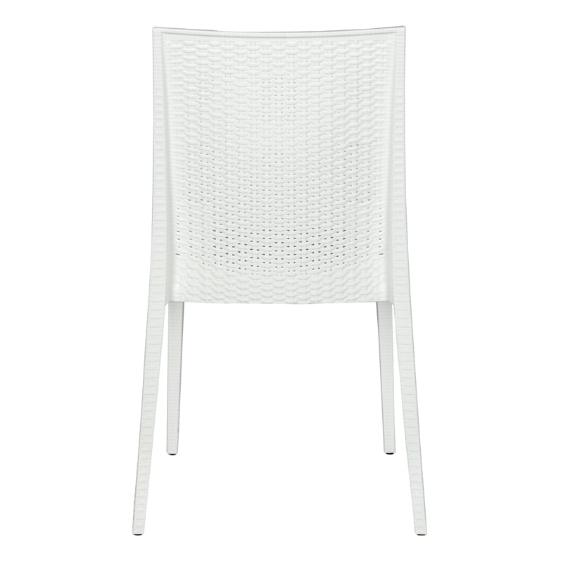 LeisureMod Modern Weave Mace Indoor Outdoor Dining Chair in White