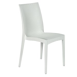 LeisureMod Modern Weave Mace Indoor Outdoor Dining Chair in White