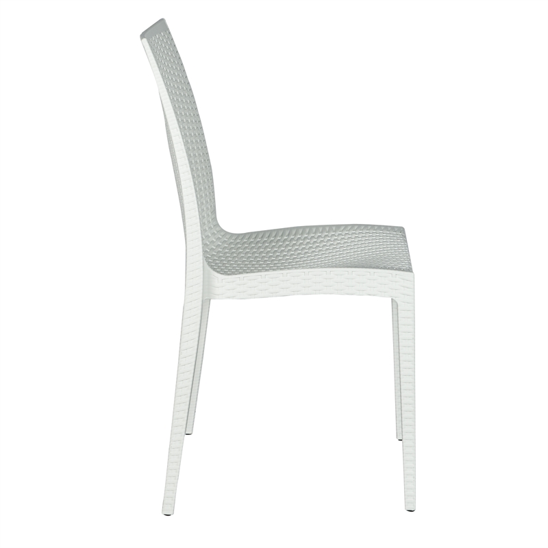 LeisureMod Modern Weave Mace Indoor Outdoor Dining Chair in White Set of 2