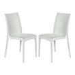 LeisureMod Modern Weave Mace Indoor Outdoor Dining Chair in White Set of 2