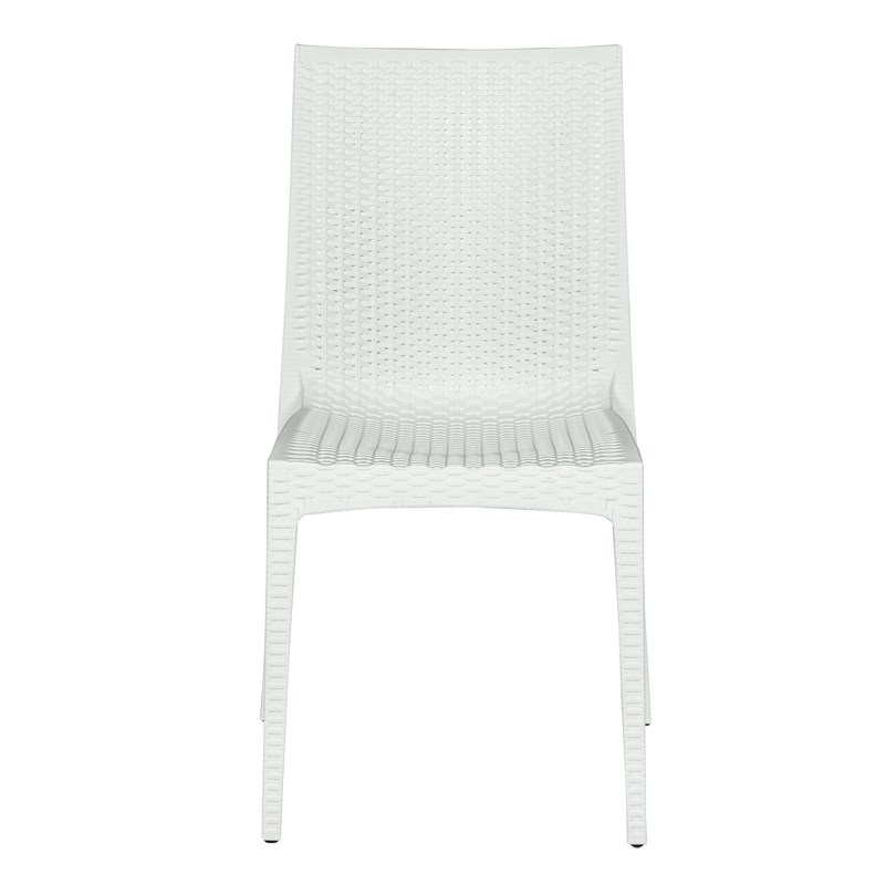 LeisureMod Modern Weave Mace Indoor Outdoor Dining Chair in White Set of 4