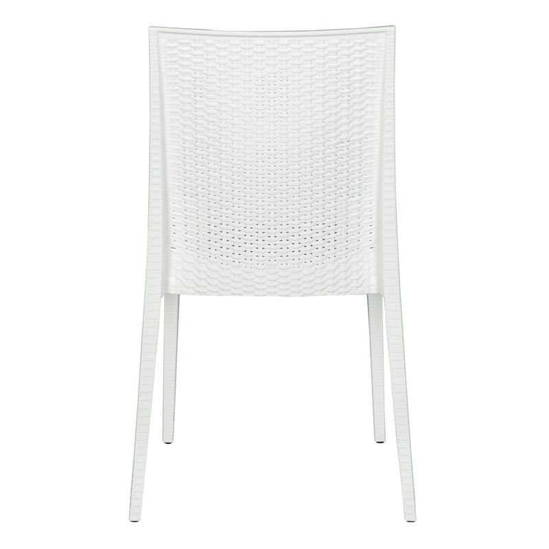 LeisureMod Modern Weave Mace Indoor Outdoor Dining Chair in White Set of 4