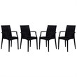 LeisureMod Modern Weave Mace Indoor Outdoor Dining Armchair in Black Set of 4