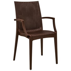 leisuremod modern weave mace indoor outdoor dining arm chair in brown