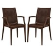 LeisureMod Modern Weave Mace Indoor Outdoor Dining Armchair in Brown Set of 2