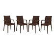 LeisureMod Modern Weave Mace Indoor Outdoor Dining Armchair in Brown Set of 4