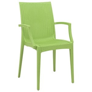 LeisureMod Modern Weave Mace Indoor Outdoor Dining Armchair in Green