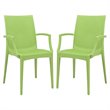 LeisureMod Modern Weave Mace Indoor Outdoor Dining Armchair in Green Set of 2