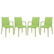 LeisureMod Modern Weave Mace Indoor Outdoor Dining Armchair in Green Set of 4