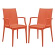 LeisureMod Modern Weave Mace Indoor Outdoor Dining Armchair in Orange Set of 2