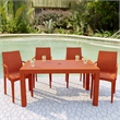 LeisureMod Modern Weave Mace Indoor Outdoor Dining Armchair in Orange Set of 4