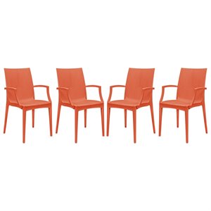 leisuremod modern weave mace indoor outdoor dining arm chair in orange