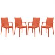 LeisureMod Modern Weave Mace Indoor Outdoor Dining Armchair in Orange Set of 4