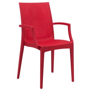 leisuremod modern weave mace indoor outdoor dining arm chair in red