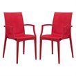 LeisureMod Modern Weave Mace Indoor Outdoor Dining Armchair in Red Set of 2