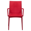 LeisureMod Modern Weave Mace Indoor Outdoor Dining Armchair in Red Set of 4