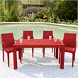 LeisureMod Modern Weave Mace Indoor Outdoor Dining Armchair in Red Set of 4