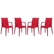 LeisureMod Modern Weave Mace Indoor Outdoor Dining Armchair in Red Set of 4