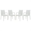 LeisureMod Modern Weave Mace Indoor Outdoor Dining Armchair in White Set of 4