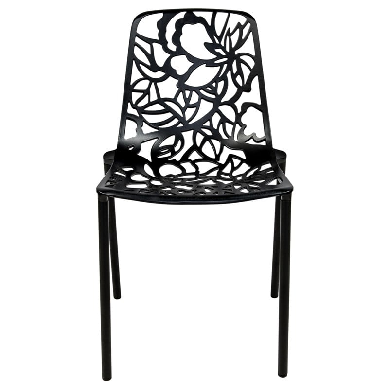 LeisureMod Devon Modern Indoor Outdoor Aluminum Dining Chair in Black