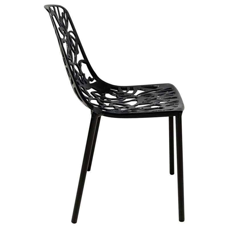 LeisureMod Devon Modern Indoor Outdoor Aluminum Dining Chair in Black