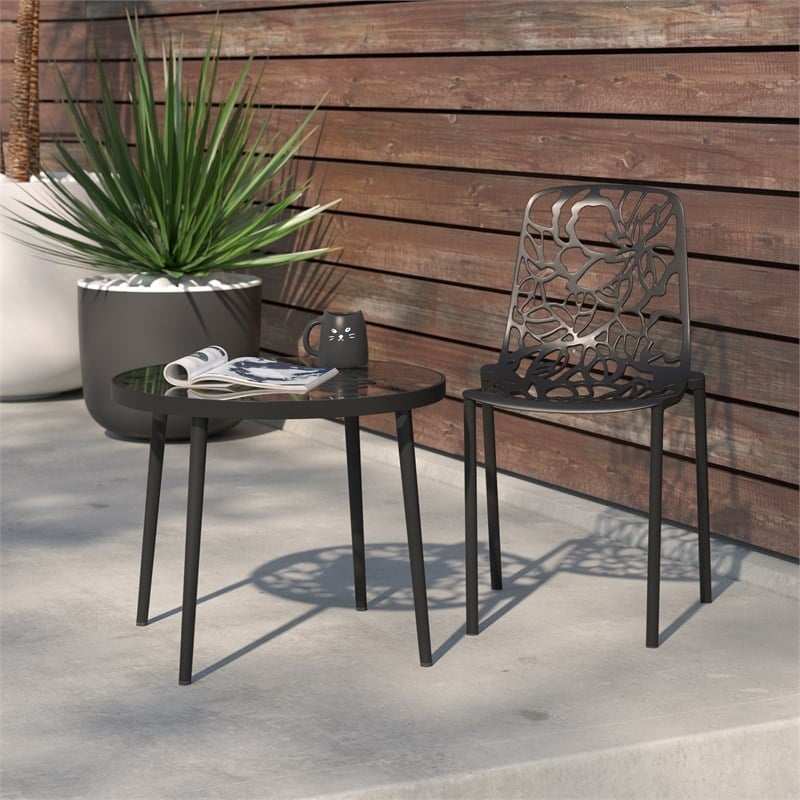 LeisureMod Devon Modern Indoor Outdoor Aluminum Dining Chair in Black