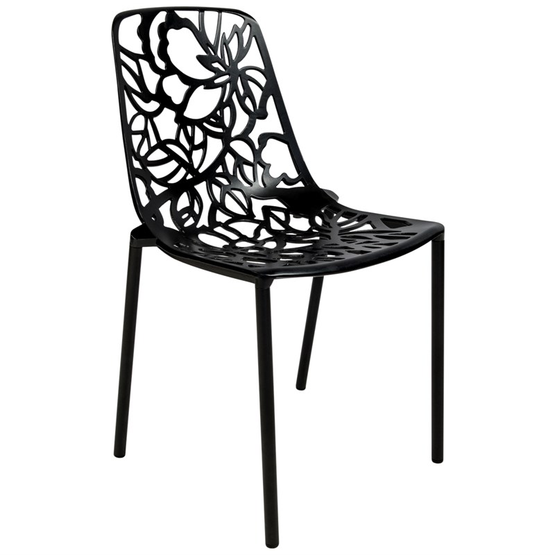 LeisureMod Devon Modern Indoor Outdoor Aluminum Dining Chair in Black
