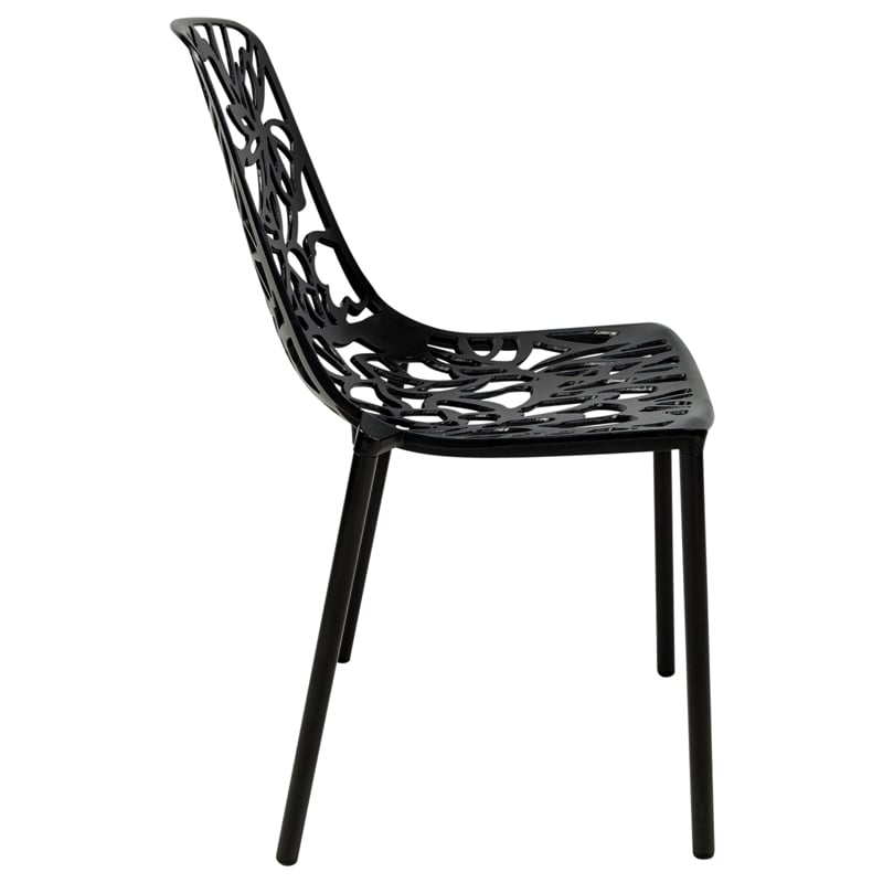 LeisureMod Devon Modern Indoor Outdoor Aluminum Dining Chair in Black Set of 2
