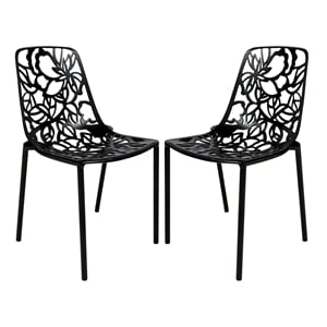 LeisureMod Devon Modern Indoor Outdoor Aluminum Dining Chair in Black Set of 2
